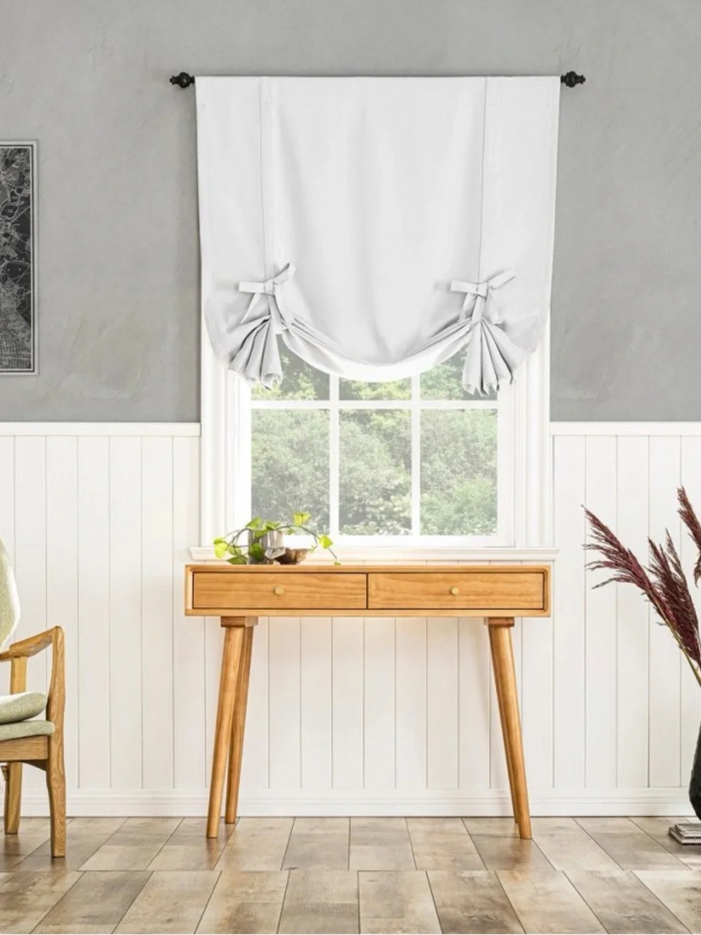 Classic White Tie-Up Roman Shade Curtain